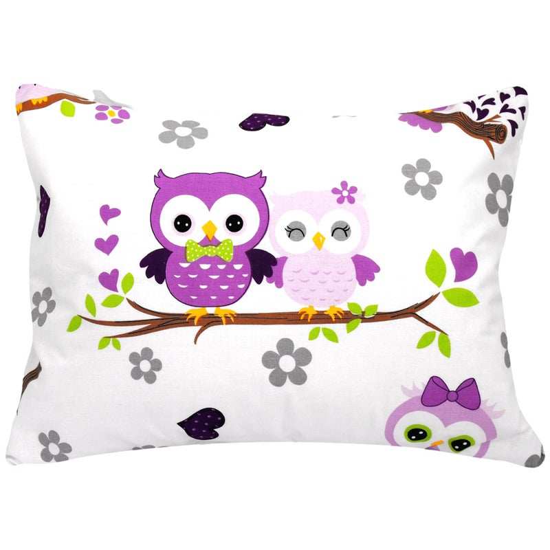 Comfy Turtles 13x18 Toddler Pillowcase Owl - Cotton Toddler Pillowcase for Children, Woodland Animal Travel Pillow Case, Baby Girl Baby Boy Owl Pillow - Mauve Owls - Image 1